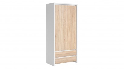  Kaspian White + Oak Sonoma 2 Door Wardrobe - Contemporary furniture collection