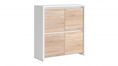  Kaspian White + Oak Sonoma 4 Door Storage Cabinet - Contemporary furniture collection