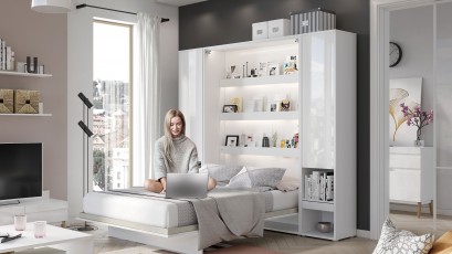  Bed Concept - Murphy Bed BC-02p - Vertical 120x200 - Glossy White - Modern Wall Bed