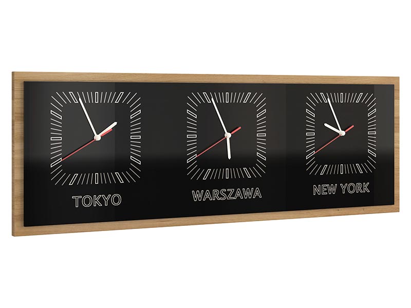  Mebin Smart Horizontal Clock Natural Oak - Three time zones clock - Online store Smart Furniture Mississauga