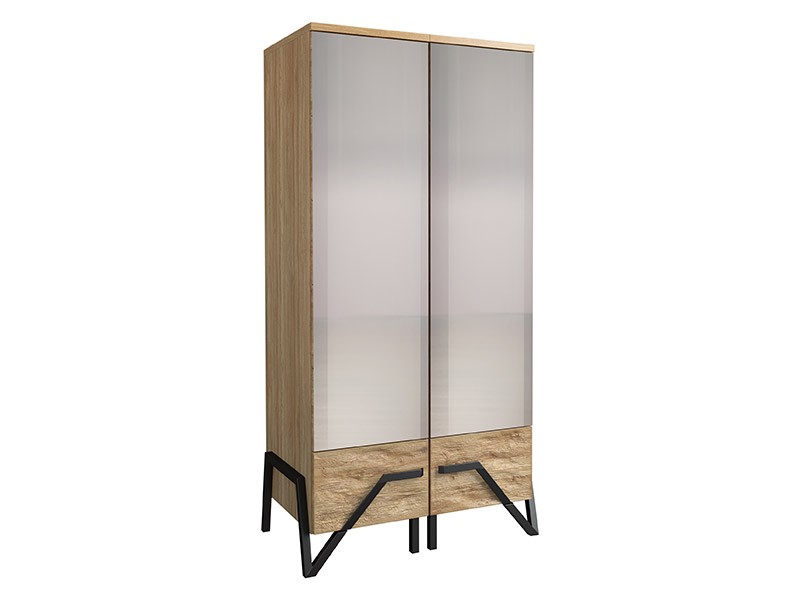 Mebin Pik Wardrobe With Mirror II Natural Oak Lager - Bedroom furniture collection