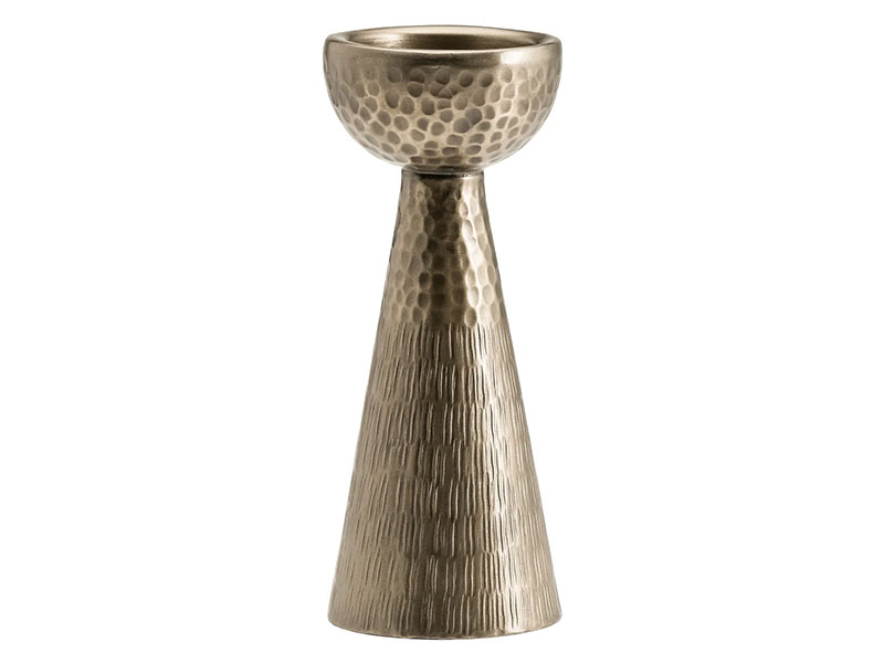  Torre & Tagus Makira Short Candle Holder - Hammered Antique Brass Aluminum Pillar - Online store Smart Furniture Mississauga