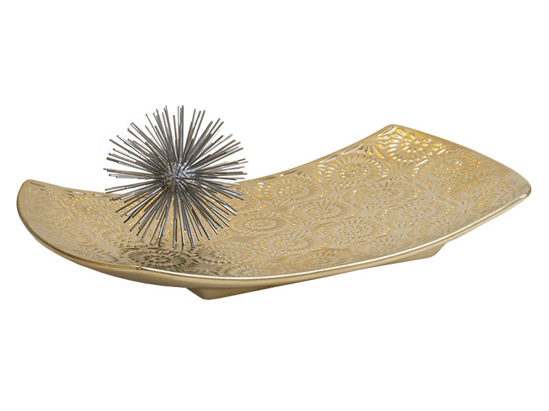 Torre & Tagus Clara Embossed Mandala Gold Ceramic Platter - Table decor - Online store Smart Furniture Mississauga