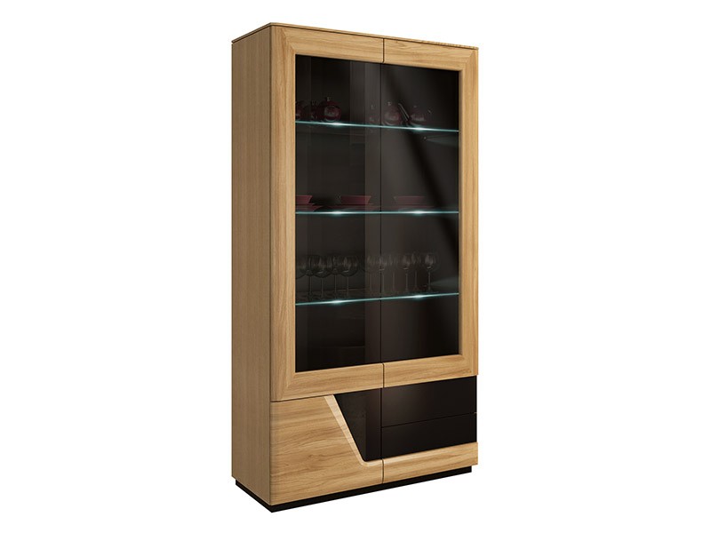 Mebin Smart Double Display Cabinet Left Natural Oak - Solid oak fronts
