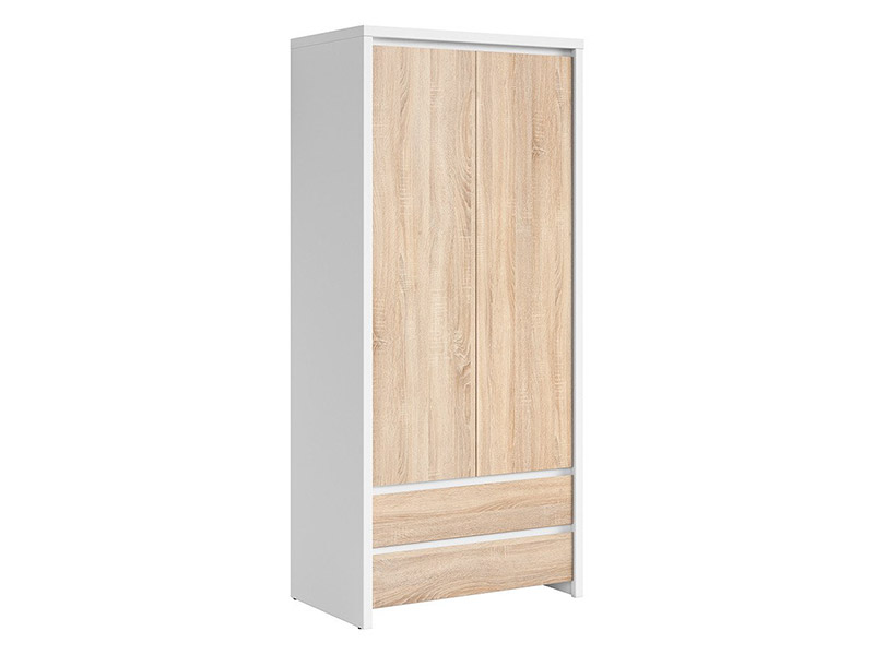  Kaspian White + Oak Sonoma 2 Door Wardrobe - Contemporary furniture collection - Online store Smart Furniture Mississauga