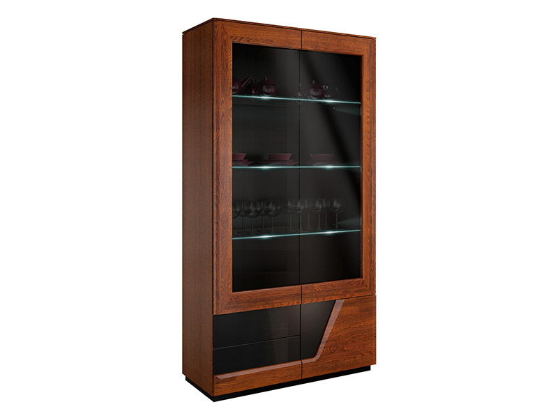  Mebin Smart Double Display Cabinet Right Antique Walnut - Furniture of the highest quality - Online store Smart Furniture Mississauga