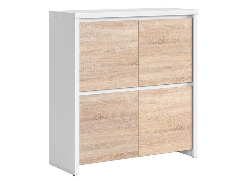  Kaspian White + Oak Sonoma 4 Door Storage Cabinet - Contemporary furniture collection - Online store Smart Furniture Mississauga