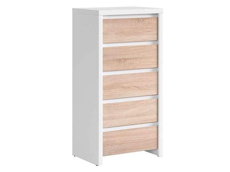 Kaspian White + Oak Sonoma 5 Drawer Dresser - Contemporary furniture collection