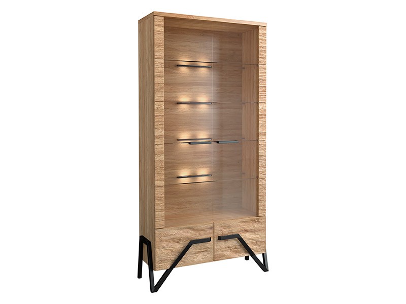 Mebin Pik Double Display Cabinet Natural Oak Lager - Living room collection