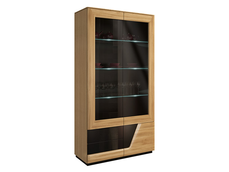  Mebin Smart Double Display Cabinet Right Natural Oak - Solid oak fronts - Online store Smart Furniture Mississauga