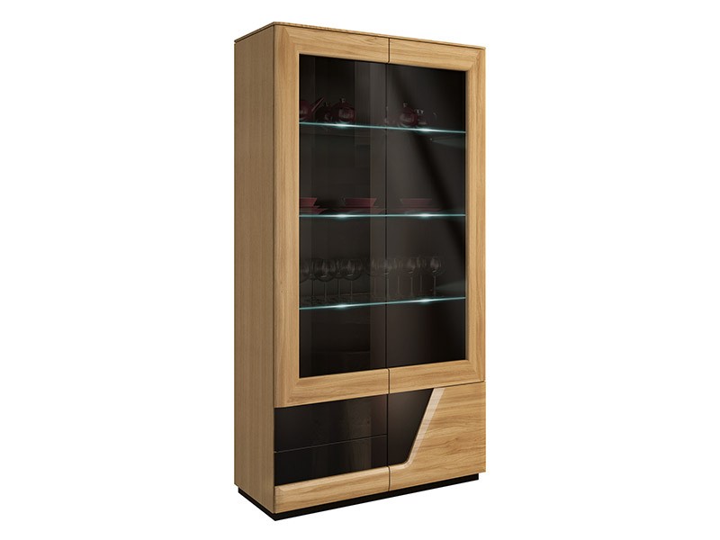 Mebin Smart Double Display Cabinet Right Natural Oak - Solid oak fronts