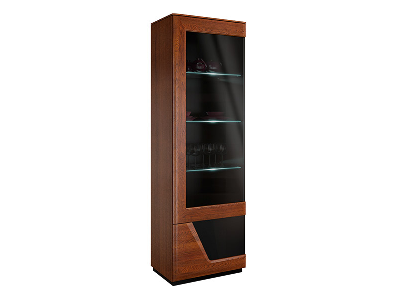  Mebin Smart Single Display Cabinet Left Antique Walnut - Solid oak fronts - Online store Smart Furniture Mississauga