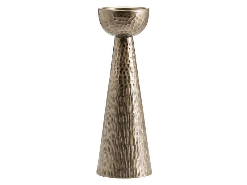  Torre & Tagus Makira Tall Candle Holder - Hammered Antique Brass Aluminum Pillar - Online store Smart Furniture Mississauga