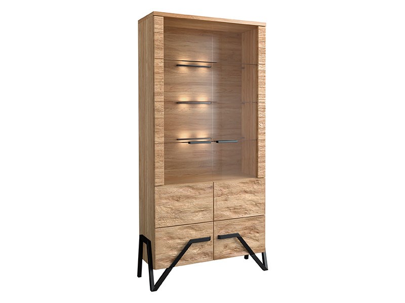 Mebin Pik Double Display Cabinet II Natural Oak Lager - Living room collection