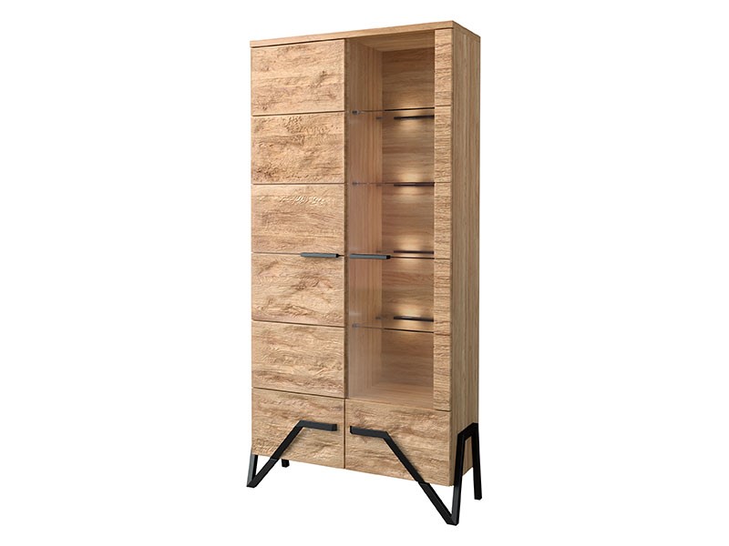  Mebin Pik Double Display Cabinet III Natural Oak Lager - Right - Living room collection - Online store Smart Furniture Mississauga