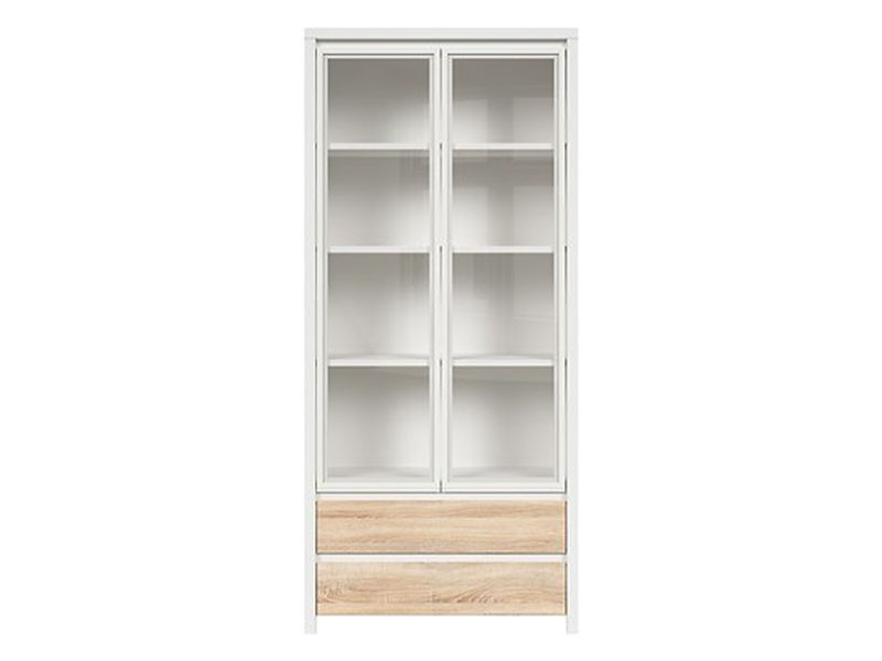 Kaspian White + Oak Sonoma Double Display Cabinet - Contemporary furniture collection