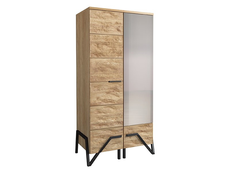 Mebin Pik Wardrobe With Mirror II Natural Oak Lager - Bedroom furniture collection