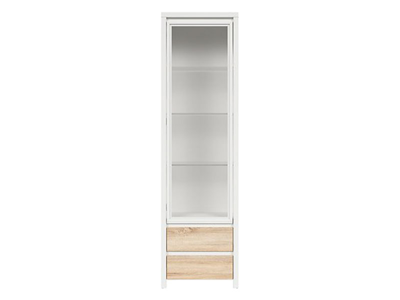  Kaspian White + Oak Sonoma Single Display Cabinet - Contemporary furniture collection - Online store Smart Furniture Mississauga