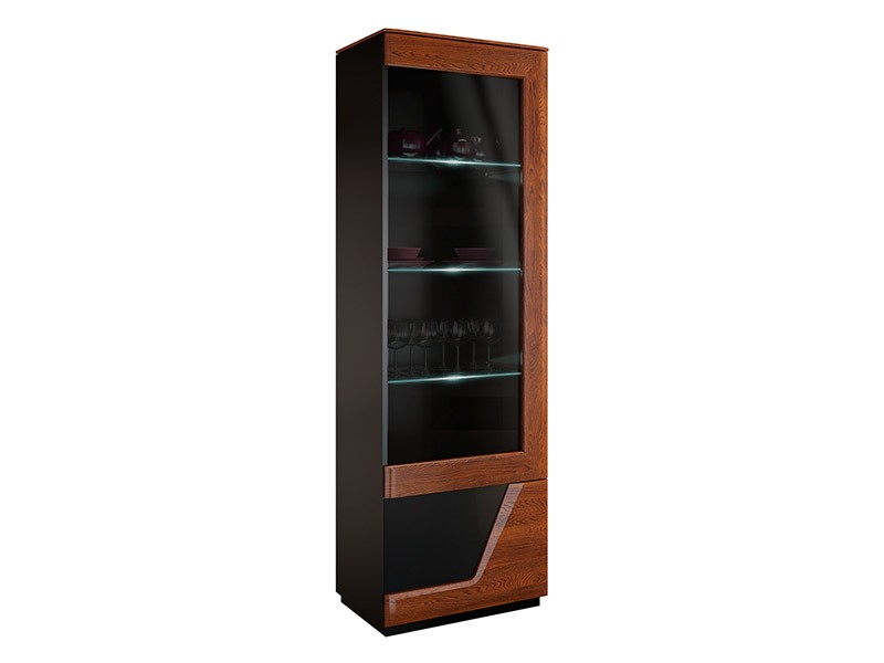 Mebin Smart Single Display Cabinet Right Antique Walnut - Solid oak fronts