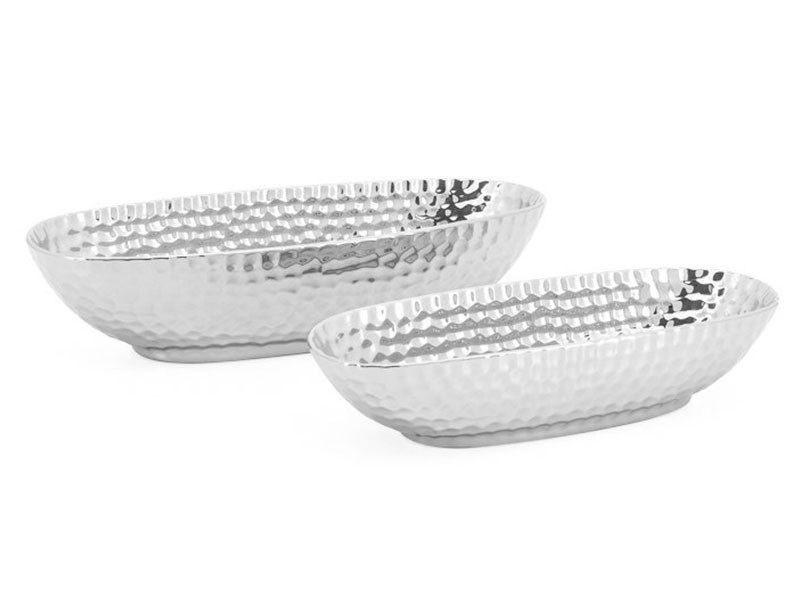 Torre &amp; Tagus Bold Hammered Ceramic Oval 2 Piece Boat Bowl Set - Coffee table decor